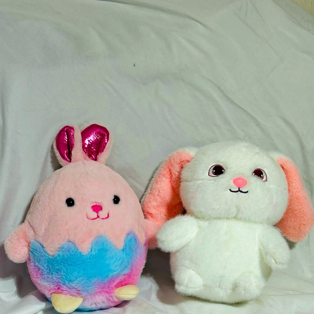 Adorable Plush Bunny and Egg Set - Pink and White
